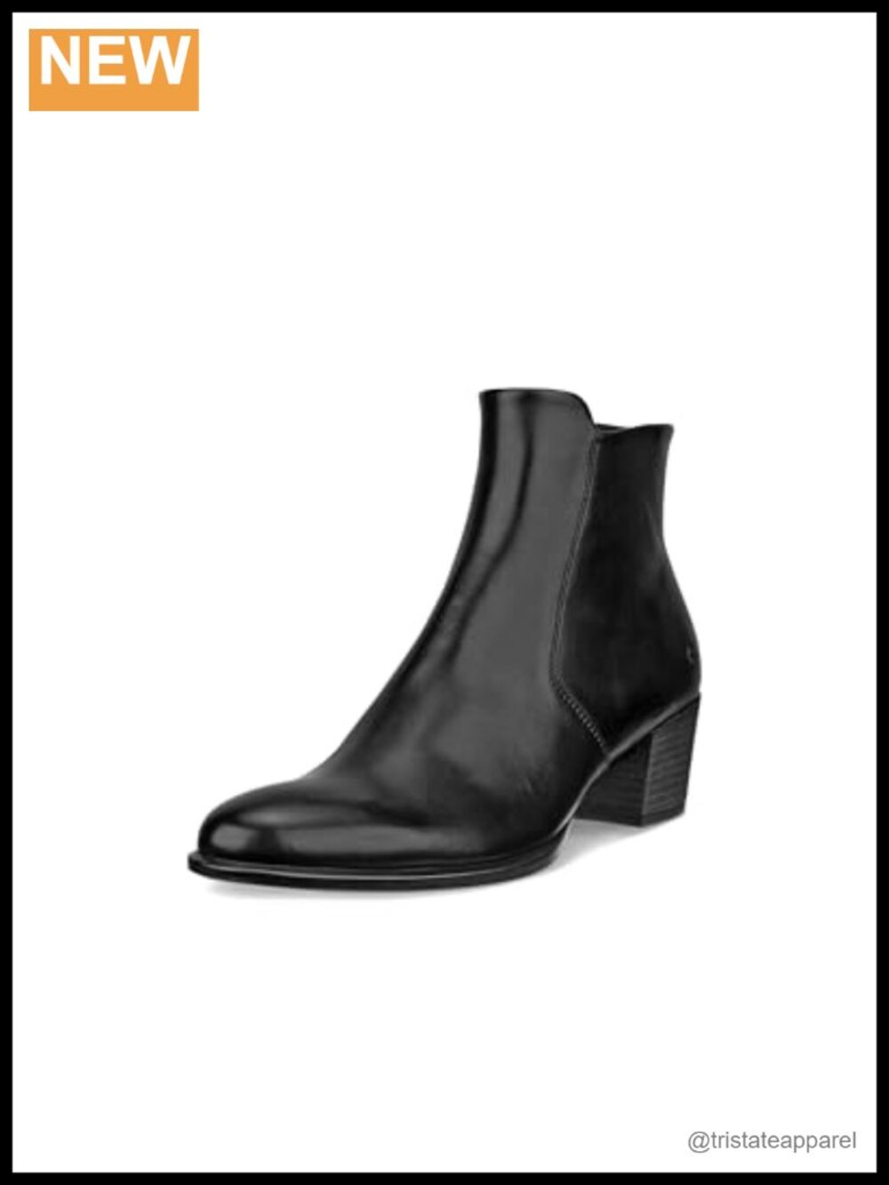 ECCO Dress Classic 35 Leather Ankle Boots with Block Heel and Zip Closure